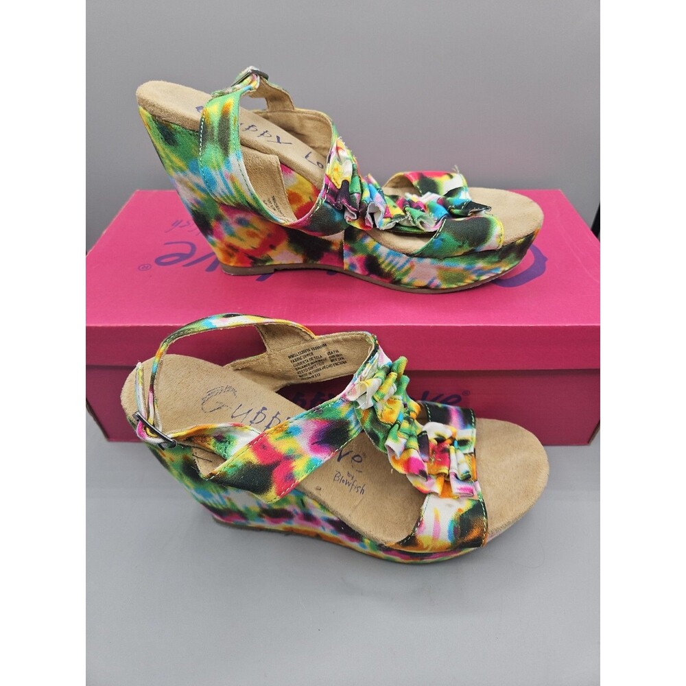 Women's Blowfish Guppy Love MultiColor Wedge Sandals Size 7.5 Tye Dye